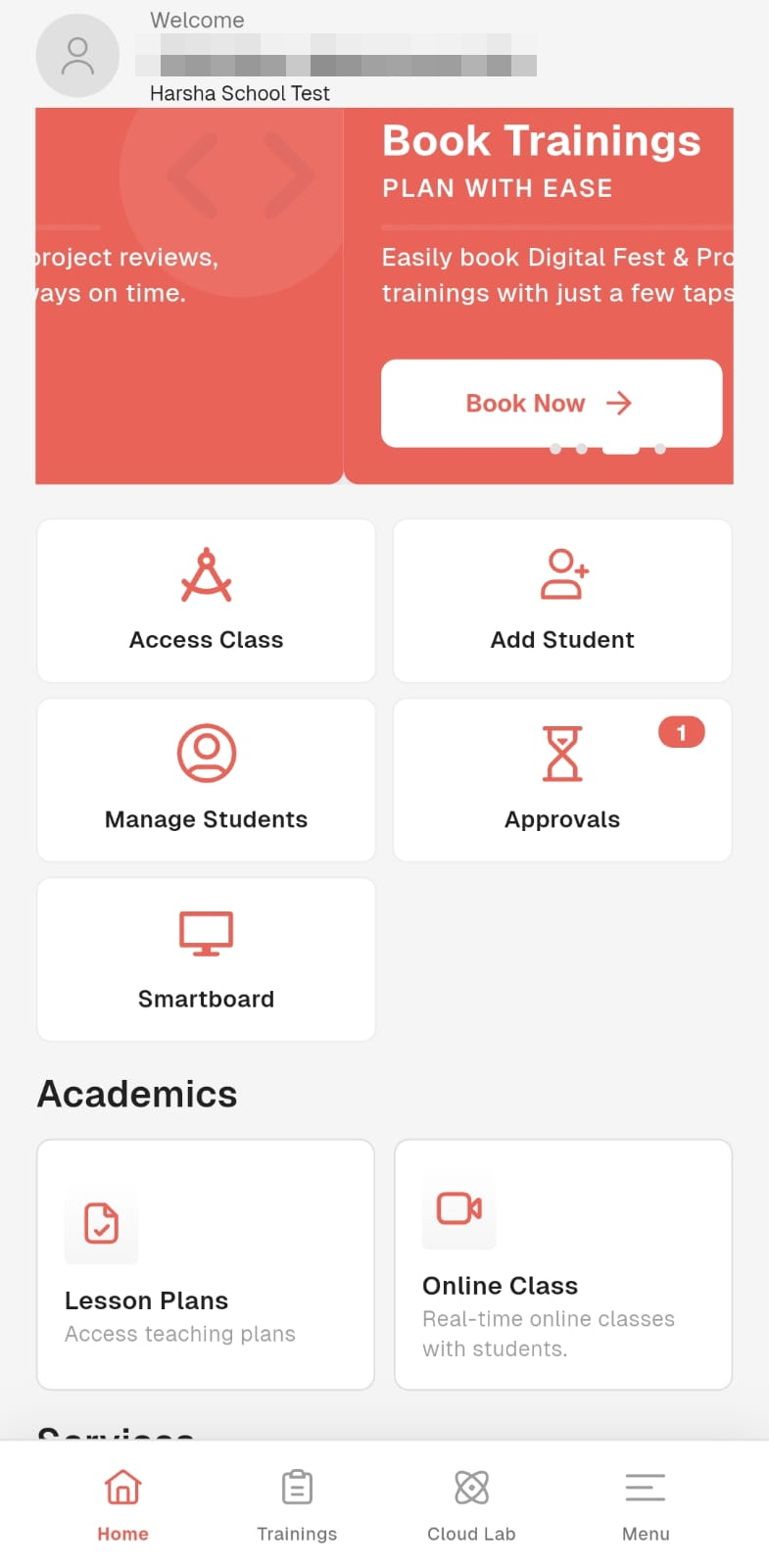 Cyber Square mobile app — Home screen with the Approvals tile