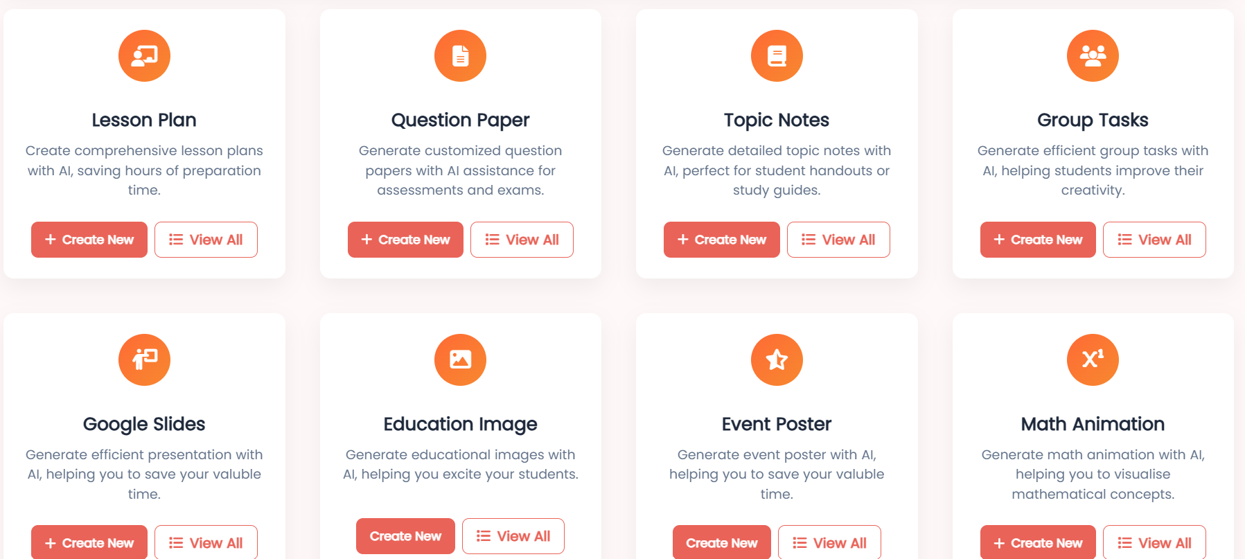 Cyber Square CS AI Tools dashboard — Event Poster card with Create New and View All options