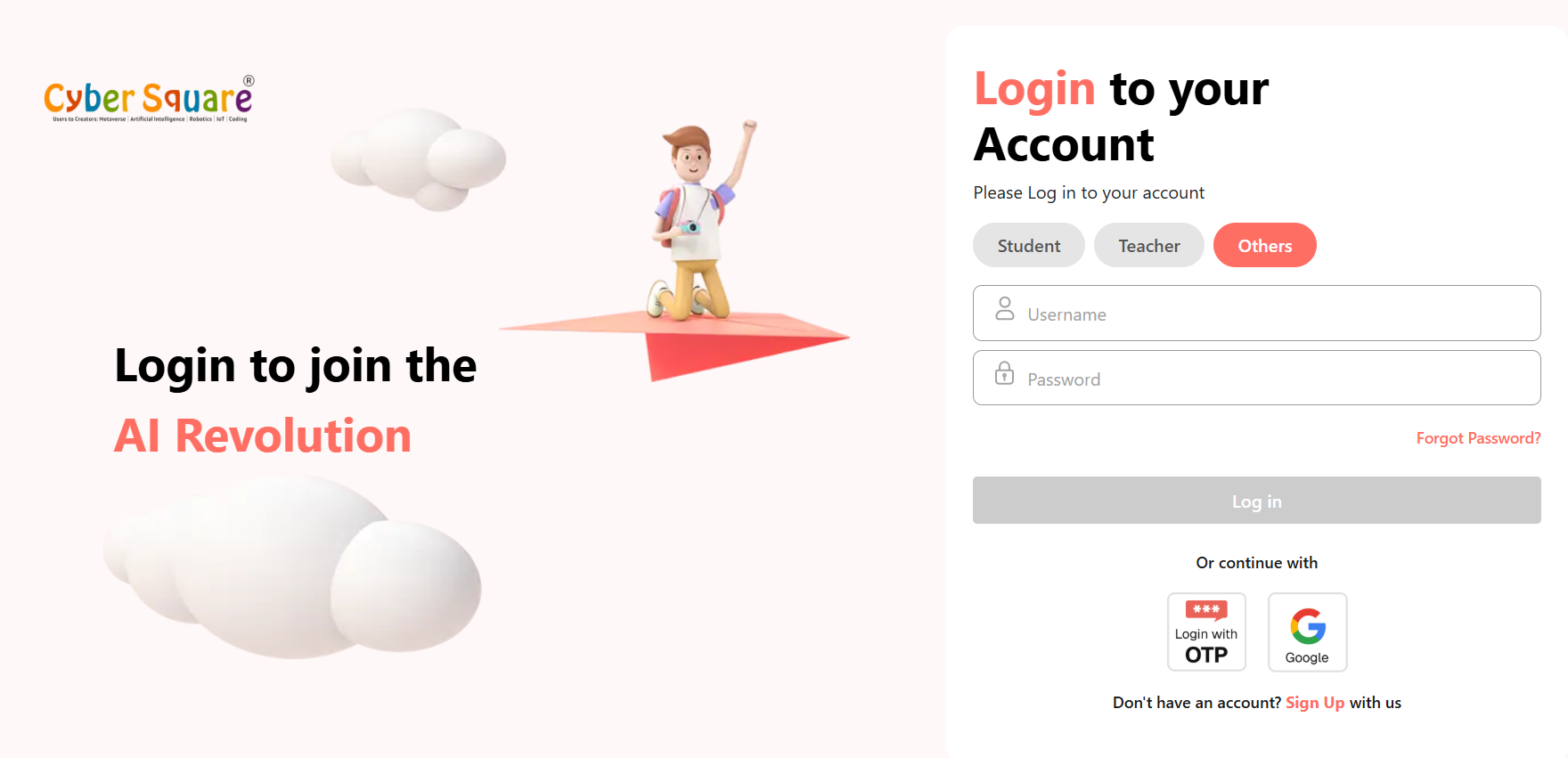 Cyber Square login — School Admin role selected